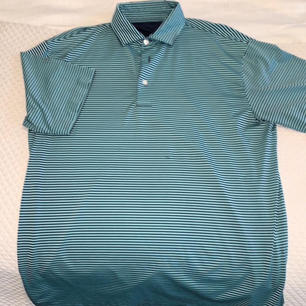 🐊 Hickey Freeman Green and Navy Stripped Golf Polo 🐊